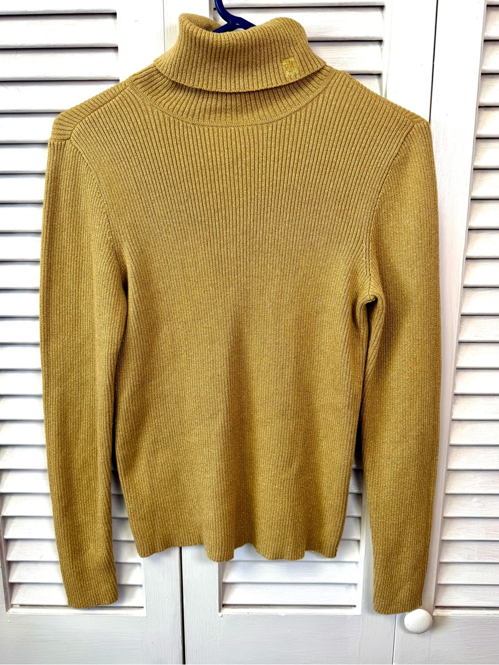 Lauren Ralph Lauren Gold Metallic Ribbed Turtleneck Sweater